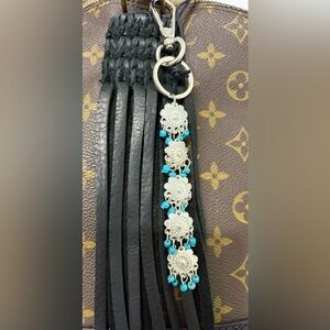 Western Bag Charm or Keychain with Silver and Turquoise color Accents Cowgirl